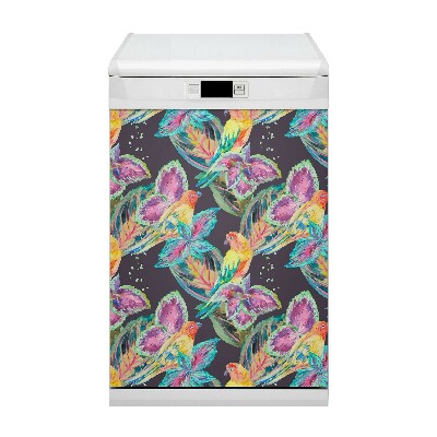 Magnetic dishwasher cover Colorful parrots