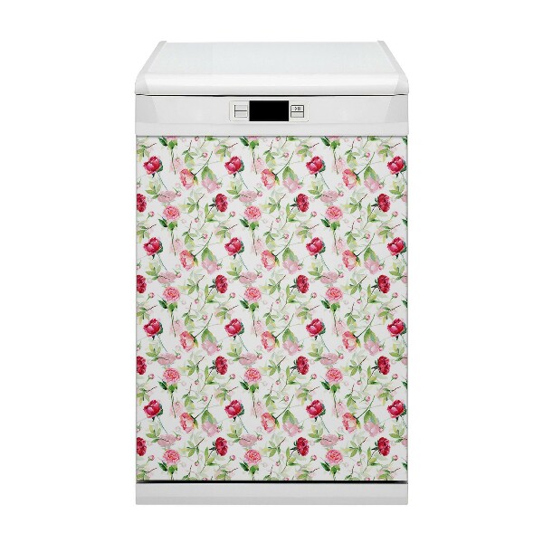 Magnetic dishwasher cover Red flowers