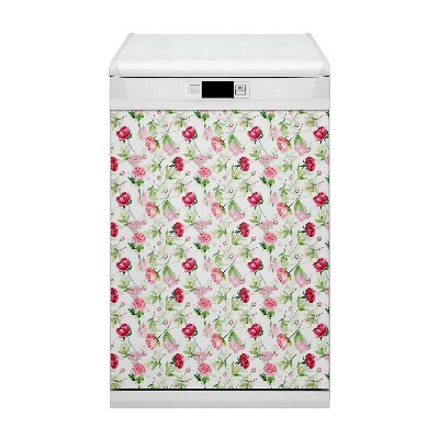 Magnetic dishwasher cover Red flowers