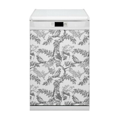 Magnetic dishwasher cover Gray birds