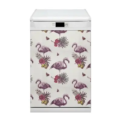 Magnetic dishwasher cover Flamingo & hibiscus