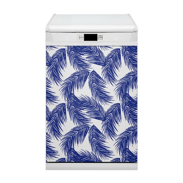 Magnetic dishwasher cover Navy blue leaf