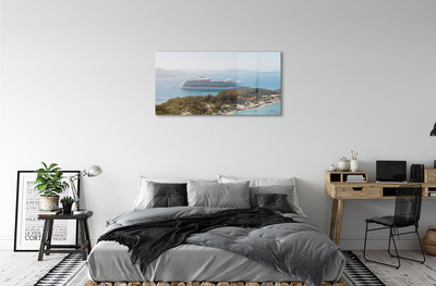 Acrylic print Island mountain sea ship