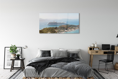 Acrylic print Island mountain sea ship