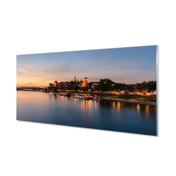 Acrylic print Krakow sunset river lock