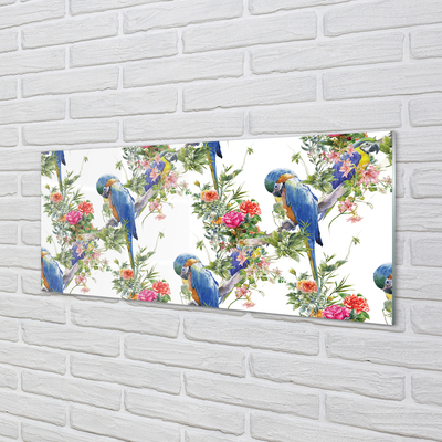 Acrylic print Birds on a branch with flowers