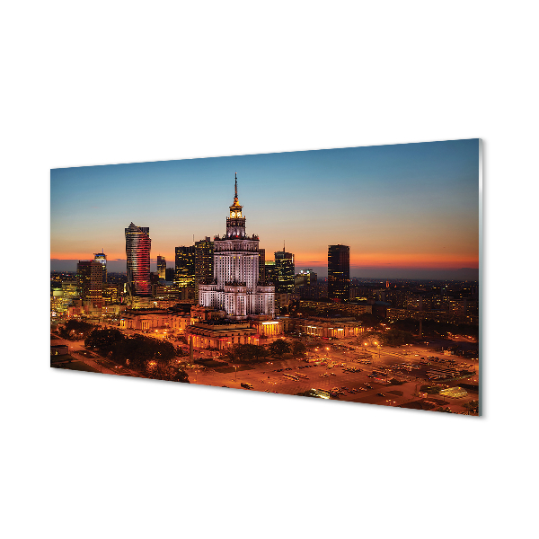 Acrylic print Night view of the skyscrapers of warsaw