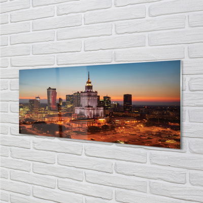 Acrylic print Night view of the skyscrapers of warsaw