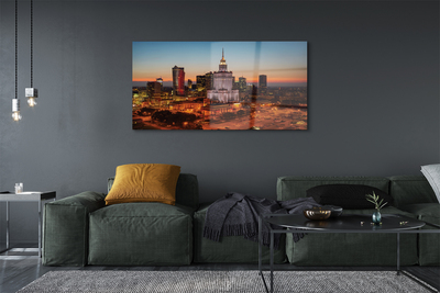 Acrylic print Night view of the skyscrapers of warsaw