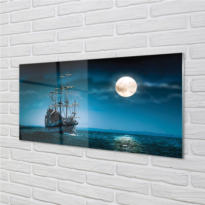 Acrylic print Moon sea ship town