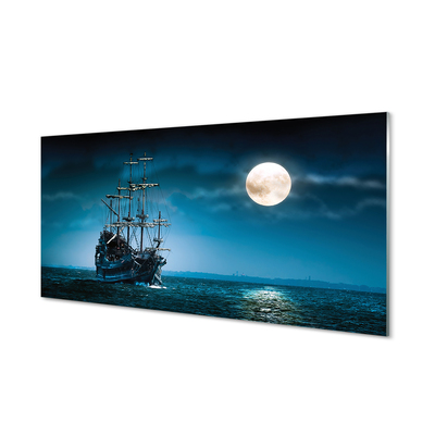 Acrylic print Moon sea ship town