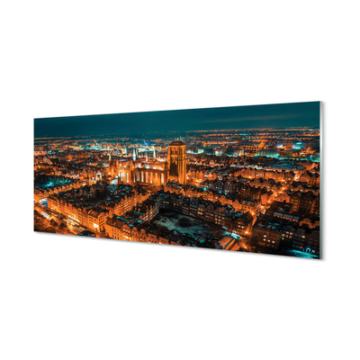 Acrylic print Night of the church gdansk panorama