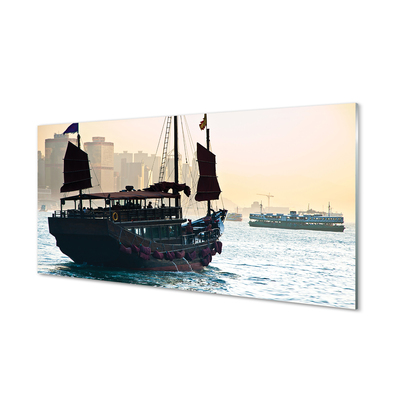 Acrylic print The sea of ​​city sky ship