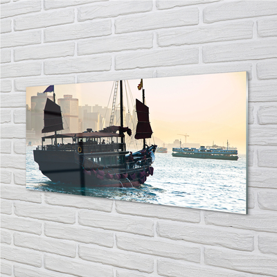 Acrylic print The sea of ​​city sky ship