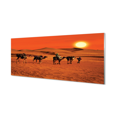 Acrylic print Camels sky sun desert people