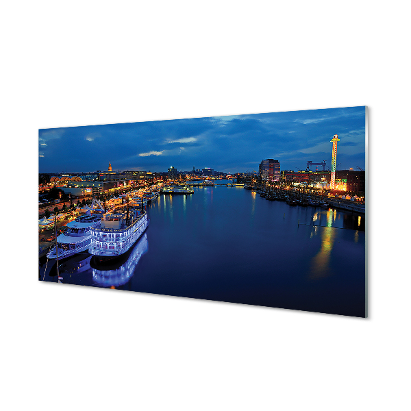 Acrylic print The city of sea ship in the night sky