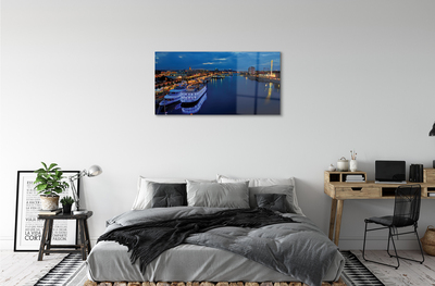 Acrylic print The city of sea ship in the night sky