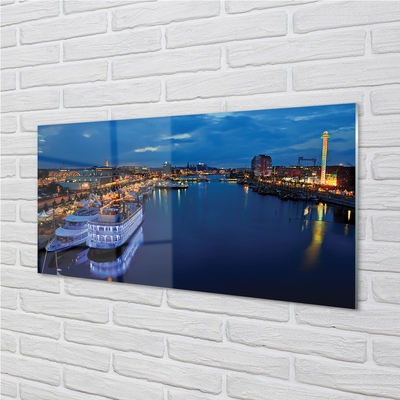 Acrylic print The city of sea ship in the night sky