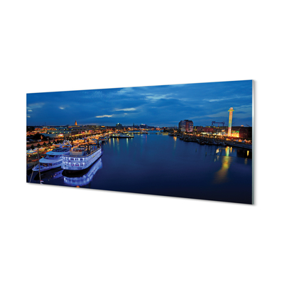 Acrylic print The city of sea ship in the night sky