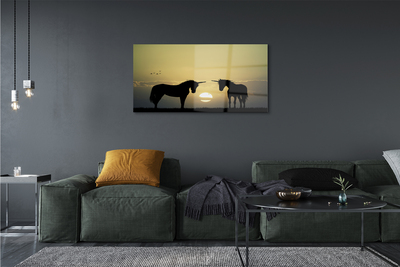 Acrylic print Sunset on the field unicorns