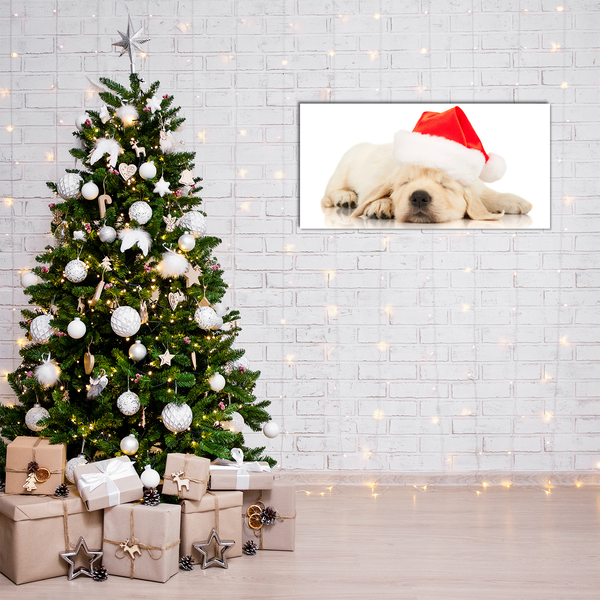 Acrylic Print Puppy Santa Hat Winter