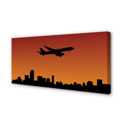 Canvas print Airplane sky and sunset