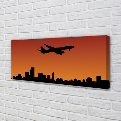 Canvas print Airplane sky and sunset