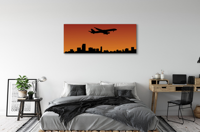 Canvas print Airplane sky and sunset