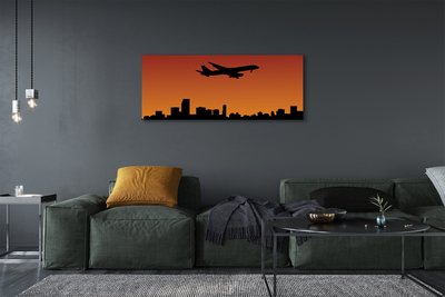 Canvas print Airplane sky and sunset