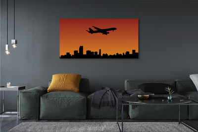 Canvas print Airplane sky and sunset