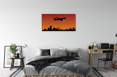 Canvas print Airplane sky and sunset