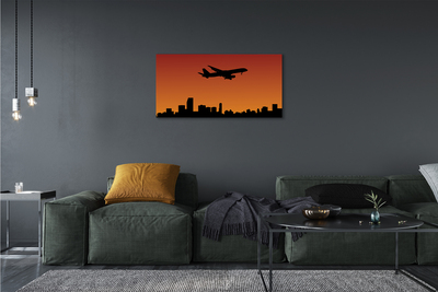 Canvas print Airplane sky and sunset