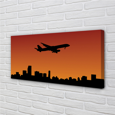 Canvas print Airplane sky and sunset