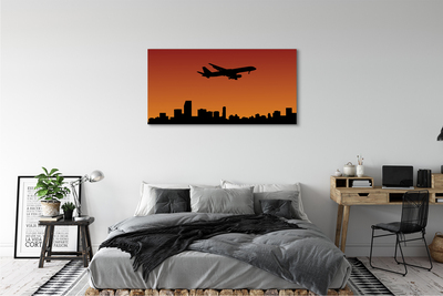 Canvas print Airplane sky and sunset