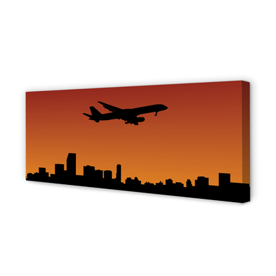 Canvas print Airplane sky and sunset