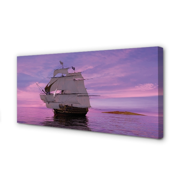 Canvas print Purple sky ship sea