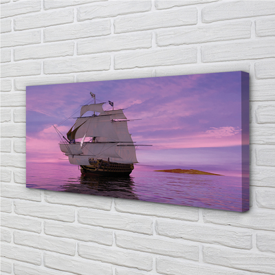 Canvas print Purple sky ship sea