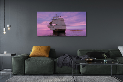 Canvas print Purple sky ship sea