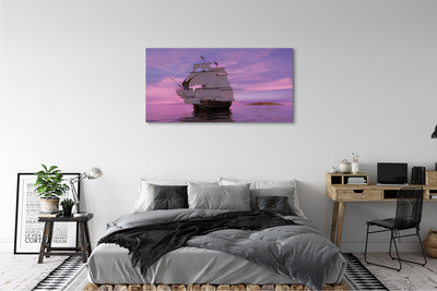 Canvas print Purple sky ship sea