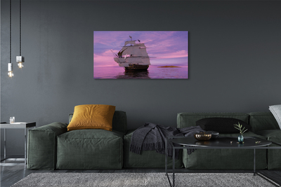 Canvas print Purple sky ship sea