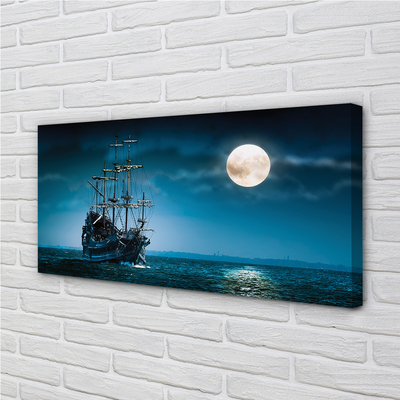 Canvas print Moon sea ship town