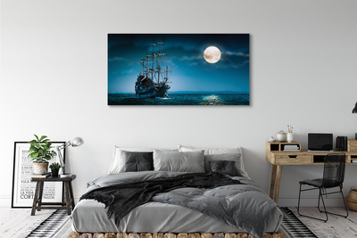 Canvas print Moon sea ship town