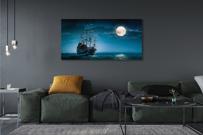 Canvas print Moon sea ship town