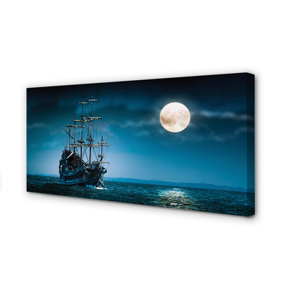 Canvas print Moon sea ship town