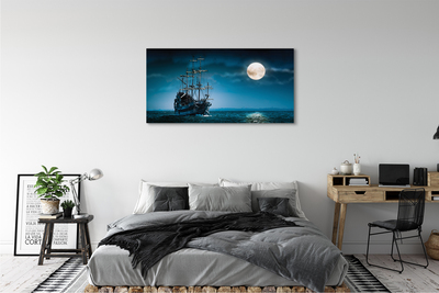 Canvas print Moon sea ship town