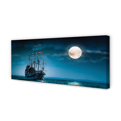 Canvas print Moon sea ship town