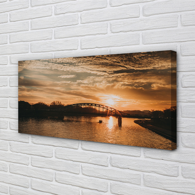 Canvas print Sunset river bridge krakow