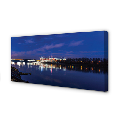 Canvas print Warsaw stadium river bridge night