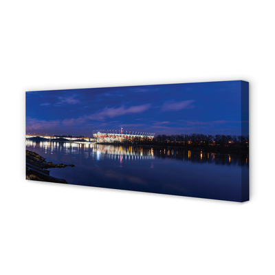 Canvas print Warsaw stadium river bridge night
