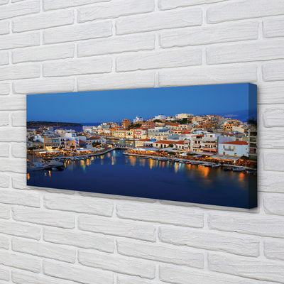 Canvas print Greece coastal city at night